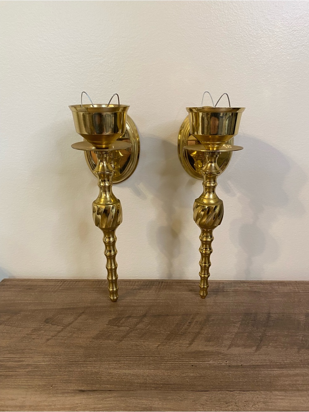 Vintage Brass Wall Sconces Candle Holder Hollywood Regency MCM Accent Decor Gold